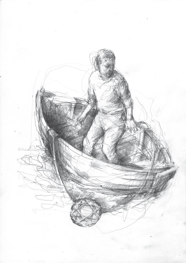 Wir stellen Kunst vor, Zeichnung von Kai Klahre "Mann im Boot"